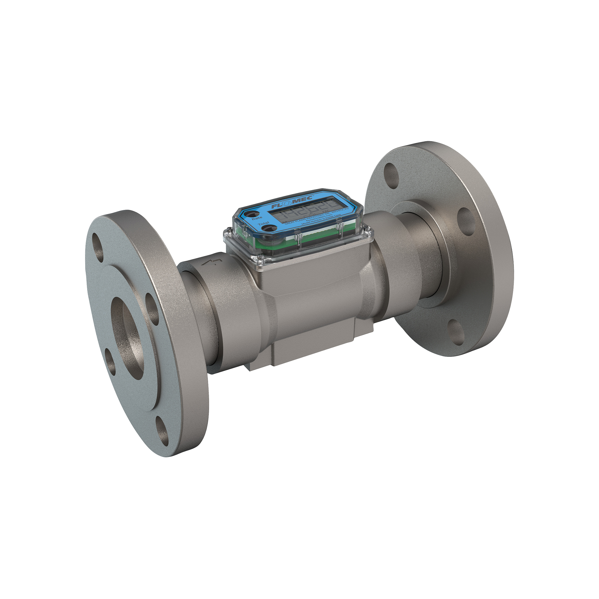 2" #150 ANSI Flange Turbine Flow Meter, Battery Powered Display, Stainless Steel Body for Petro Chem, Fuel, Water, and Solvents